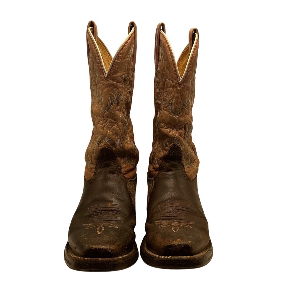 Justin Mens Western Boots Brown Leather Square Toe Work Cowboy 1079L Size 9.5 D